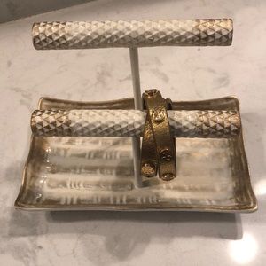 Tory Burch Gold Leather Double Wrap Bracelet